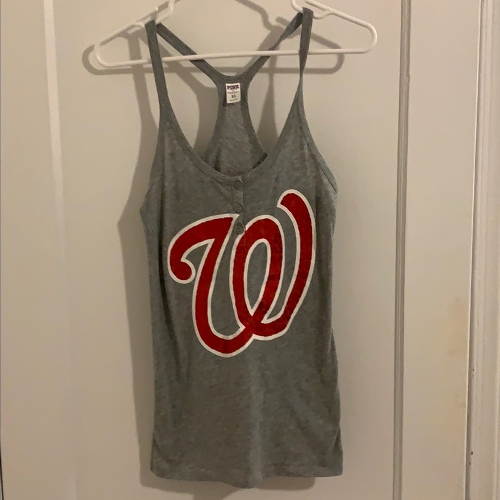 Shiny red leopard Nationals tank top